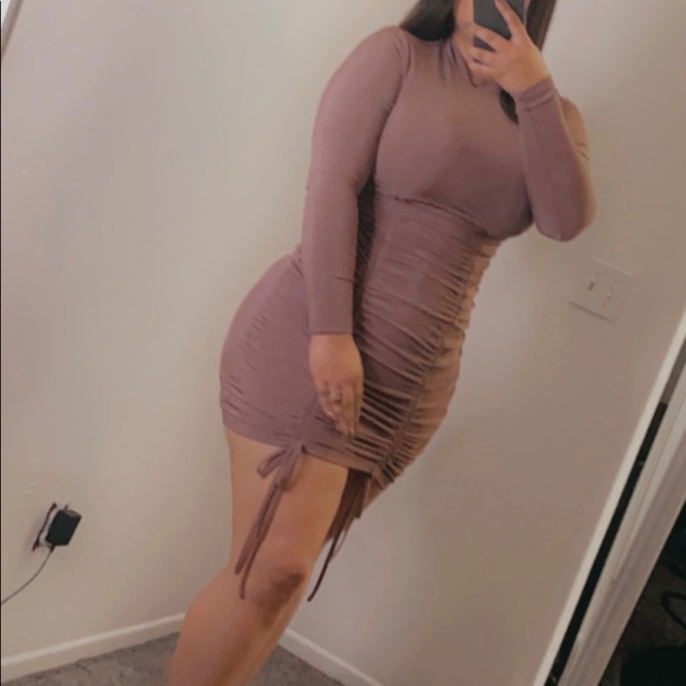 Solid Drawstring Front Bodycon Dress
